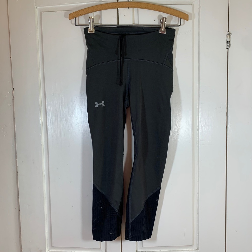 Under Armour HeatGear Compression Leggings Black Mesh Capri XS Workout Gym UA
